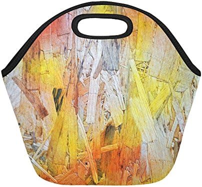 Insulated Neoprene Lunch Bag Paint Pattern Texture Colorful Yellow Orange Wood Large Size Reusable Thermal Thick Lunch Tote Bags For Lunch Boxes For Outdoors,work, Office, School