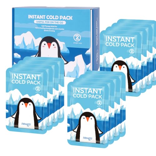 NEWGO Disposable Instant Cold Compress with Elastic Band (Pack of 12), Instant Cooling Pads for Children, Disposable Cool Packs for First Aid Measures, Pain Relief, Swelling, Inflammation, 10 x 15 cm