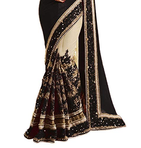 panash trends women's heavy embroidery work satin chiffon net saree