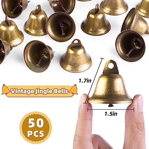 VGOODALL 50PCS Vintage Jingle Bells, Bronze Bells for Craft Brass Craft Bells 1.7\