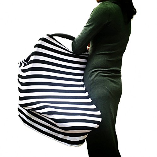 Baby Car Seat Cover ,Nursing Cover,Car seat Canopy Covers Multi-Use Infant Car seat Canopy Covers Shopping Cart High Chair Stroller- Best Multi-Use Infinity Stretchy Shawl (Black/White Stripe) - Thumbnail 5