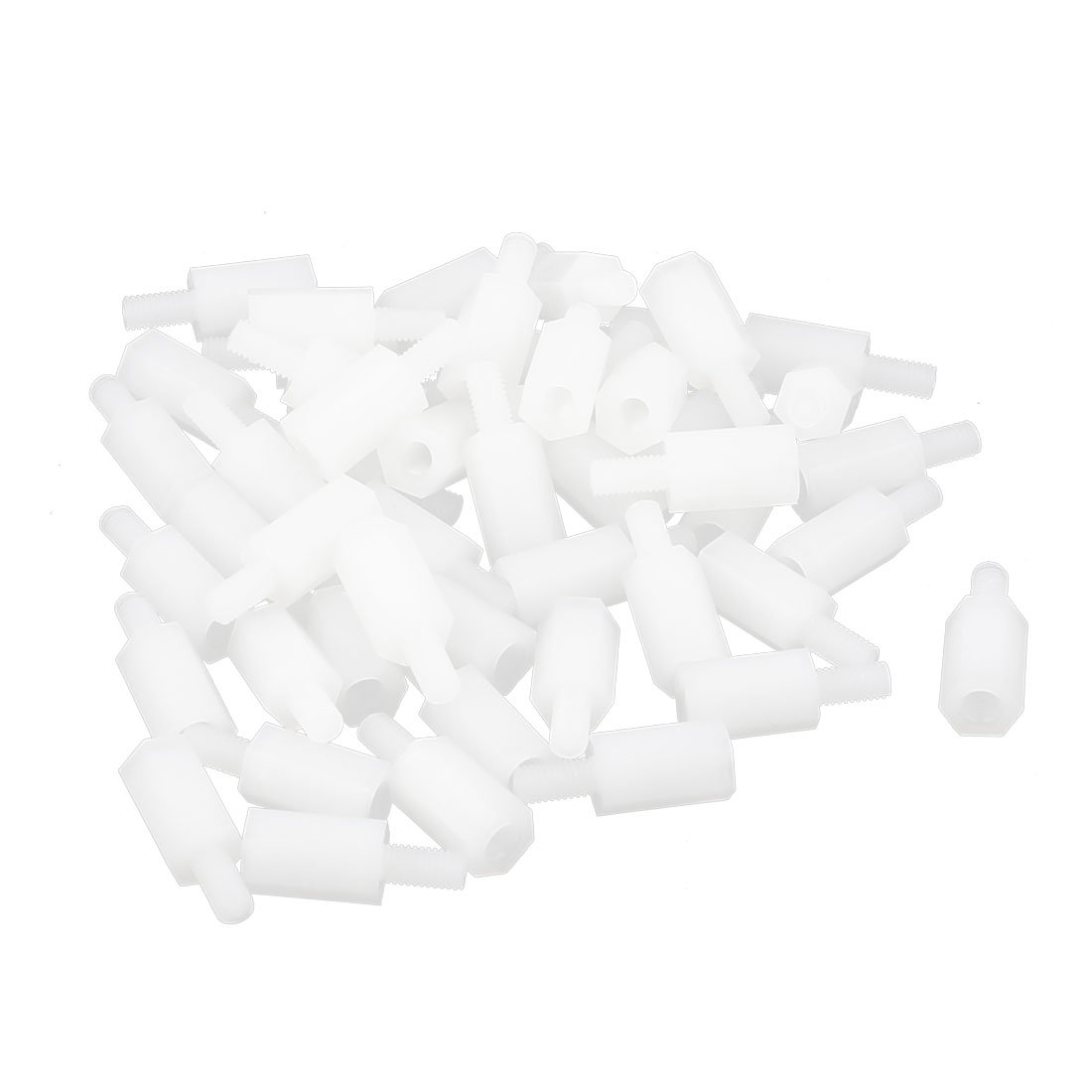 Sourcingmap M3 10+6mm Male Female Thread Nylon Hex Standoff Spacer Screw White 50pcs