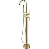 Aolemi Floor Mount Bathtub Faucet Freestanding Tub Filler Standing High Flow Shower Faucets Shower Mixer Taps, Swivel Gooseneck Spout with Cylinder Handheld Brushed Gold