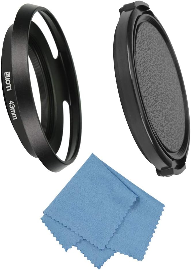 SIOTI Filmy Wide Angle Vented Metal Lens Hood with Cleaning Cloth and Lens Cap Compatible with Leica/Fuji/Nikon/Canon/Samsung Standard Thread Lens