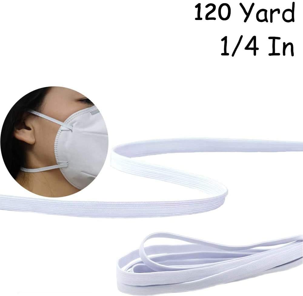 DIYASY 120yard Length 6mm Width White Elastic Cord Flat Woven Elastic Band for Sewing,Knitting, Waistbands,and Arts & Crafts