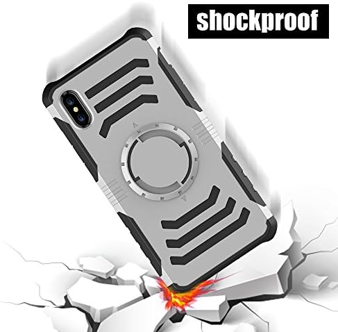 Sports Armband Case for iPhone X, Hybrid Armor Heavy Duty Shockproof Case with Hard PC+ Soft TPU and Built-in Metal as Magnetic Car Mount Holder (iPhone X Silver)