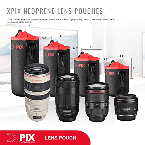 Xpix Large Neoprene Pouch Bag for DSLR Camera Lens (Canon, Nikon, Fujifilm, Sony, Olympus, Panasonic, and More)