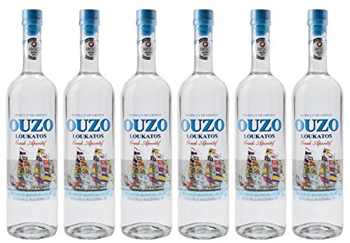 Ouzo Loukatos 6x 0,7l 38% Vol. | Milder Ouzo aus Patras | + 20ml Jassas Olivenöl