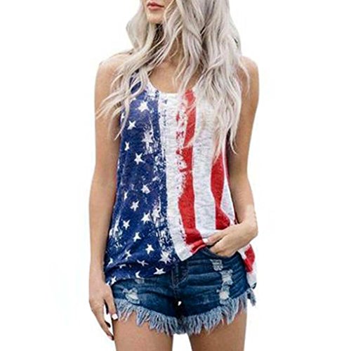 Limsea Hot Sale! Fashion Sexy Womens American Flag Print Sleeveless Tank Crop Tops Vest Blouse