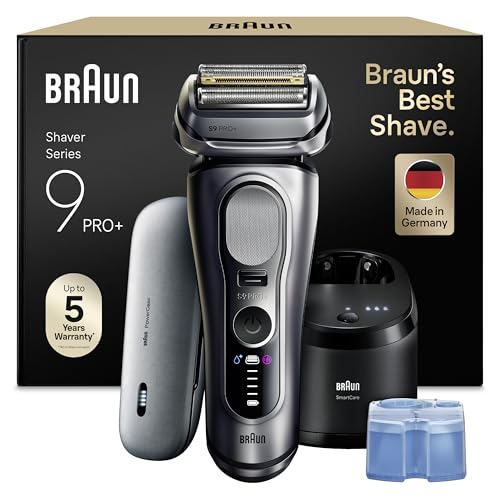 Braun Rasierer Herren Elektrisch Series 9 PRO+, 9677cce, Silber - Elektrorasierer, 5+1 Ultradünne Klingen, Barttrimmer 60 Min. Akku, Wasserdicht, Made in Germany, Inkl. Ladeetui, 6in1 SmartCare Center