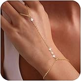 NICEIGHT 14K Gold Hand Chain Bracelet for Women Trendy Gold Plated Finger Ring Bracelet Adjustable Link Hand Chain Bracelets CZ Bead Link Bracelet Jewelry