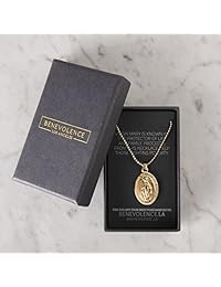 Collar de oro para mujer   Medalla de la Virgen María con colgante de cruz con medallón, medalla de oro de 14 quilates y medalla de oro con efecto espejo, oro con revestimiento de latón, Dorado, gen1001