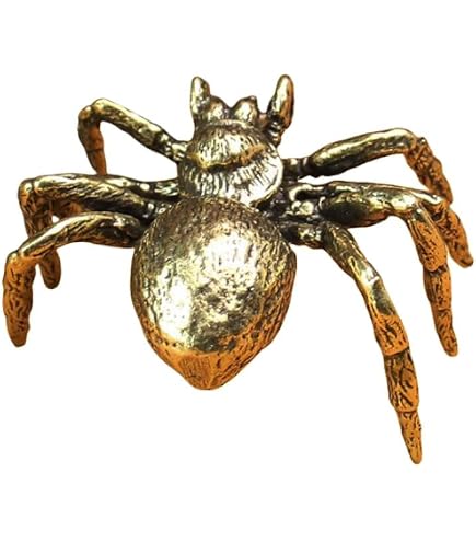 Amazon.com: Pewery Gold 迷你蜘蛛雕像,實心金屬動物裝飾,迷你蜘蛛雕塑