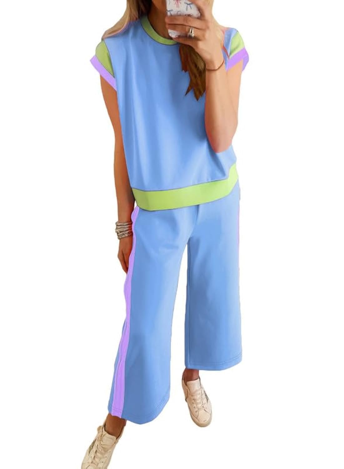 Photo 1 of (BOTTOMS ONLY) SMALL*  Matching Wide Leg Pants Loose fit Loungewear Tracksuit Set Womens Clothing Sky Blue S