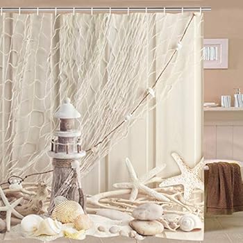 Amazon Com Broshan Beach Seashell Shower Curtain Coastal Nautical