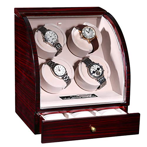 CHIYODA Automatic Quad Watch Winder with Quiet Mabuchi Motor, LCD Digital Touch Display, 3 Jewelry Storage CHIYODA Automatic Quad Watch Winder with Quiet Mabuchi Motor, LCD Digital Touch Display, 3 Jewelry Storage