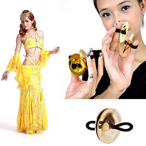 Meolin 2pcs Professional Belly Dancing Gold Finger Cymbals Musical Instrument Gong & Cymbals,Gold,2.17in