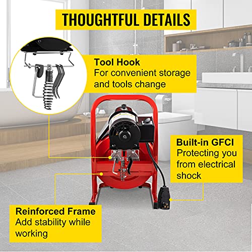 VEVOR Drain Cleaner Machine 75Ft x 1/2Inch, 370W Drain Cleaning Machine