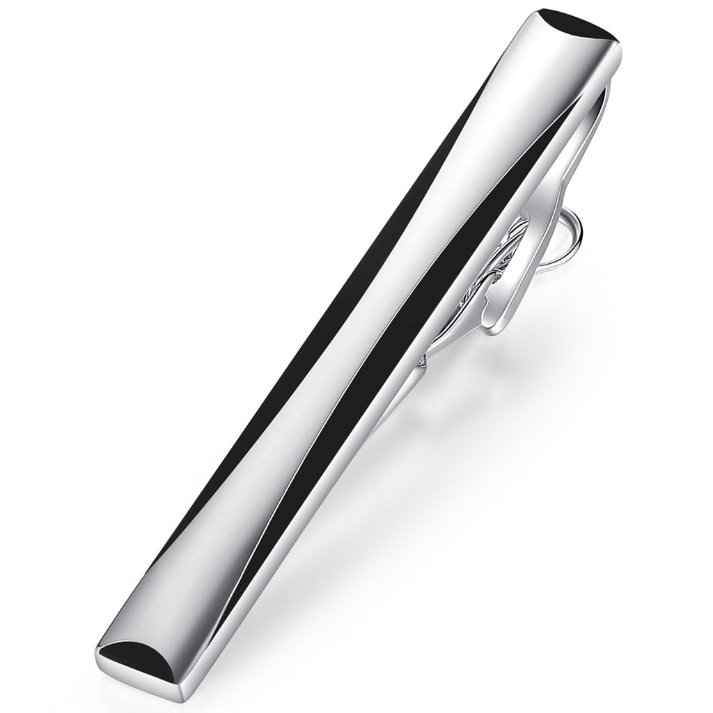 HONEY BEAR Mens Tie Clip Bar - Normal Size Stainless Steel For Business Wedding Gift,5.4cm (Silver with Black)