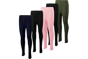 MISS POPULAR 5-Pack Girls Leggings Sizes 4-16 Soft Comfortable Cotton Spandex with Elastic Waistband Many Colors