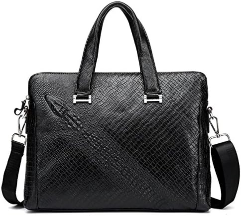 TUBACKPACK Crocodile Genuine Leather Formal Shoulder Laptop Bag Messenger Briefcase for Men Black