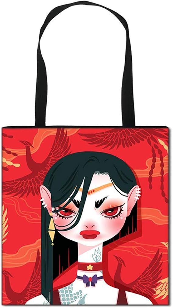 Amazon レトロ 文芸かわいい ガールキャンバスバッグショルダーバッグイラストアート新鮮な環境保護センショッピングバッグコットンレジャーバッグ Lfashion シューズ バッグ