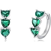 925 Sterling Silver Created Emerald Hoop Earrings for Women Heart Cut May Birthstone Huggie Earrings