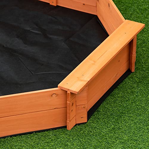 Outsunny Kids Sandbox with Cover, Octagon Wooden Sand Box with Seat, Outdoor Children Sand Pit for Backyard, Garden, Beach, 55" x 55" x 8.5", for Ages 3-8