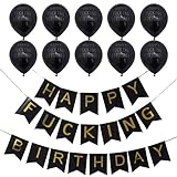 BESTOYARD Happy FING Birthday Decorations Banner with 10pcs Black Latex Balloons Party Favors