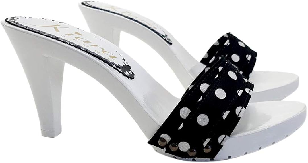 black and white mule shoes