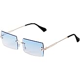 SORVINO Rimless Rectangle Sunglasses for Women Men Trendy Fashion Sheer Pink,Blue Tinted Lens Frameless Glasses