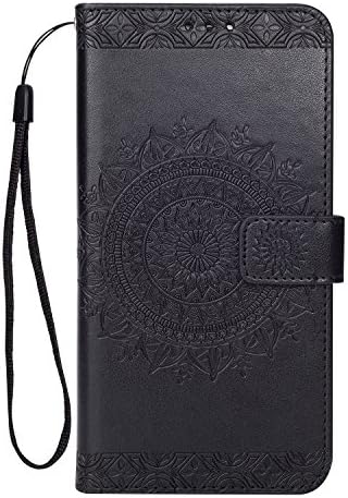 Case Huawei P10 Plus, Huawei P10 Plus Wallet Case, MAOOY Retro Flower Design Cover with Kickstand and Credit Card and Hand Strap for Huawei P10 Plus, Black
