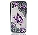 HUIYCUU Case Compatible with iPhone XS Max Case,Mandala Glitter Henna Black Lace Flower Slim Fit Soft Bumper Shockproof Matte Hard Back Cover Girls Blossom Design for iPhone Xs Max Plus, Purple Floral