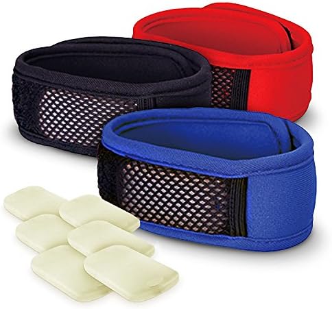 Mosquito Repellent Bracelet, XCYT DEET Free Insect Protection, 3-Pack with 6 Refills (Red, Blue, Black)