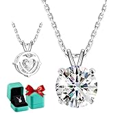 Allurii Moissanite Necklace for Women - Moissanite Pendant for Women, Solitaire Necklace, Lab Created, Sterling Silver, Heart Shaped Back, Round, 1-3 Carat