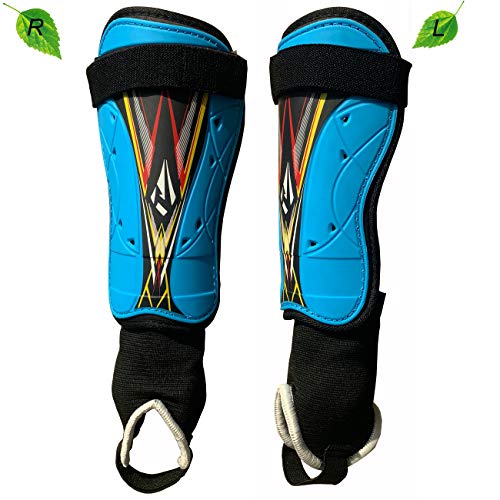 Rawxy Soccer Football shin Guards with Low-Profile Flexible Super Protection,Great for Adult,Youth, Junior (Blue/Black, M)
