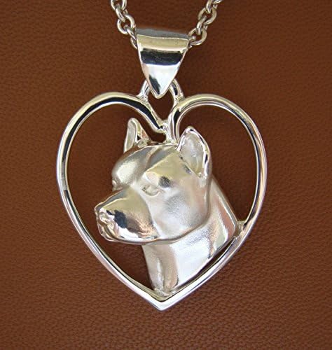 Sterling Silver Pit Bull Terrier / AM Staff Head Study On A Free-Form Heart Pendant