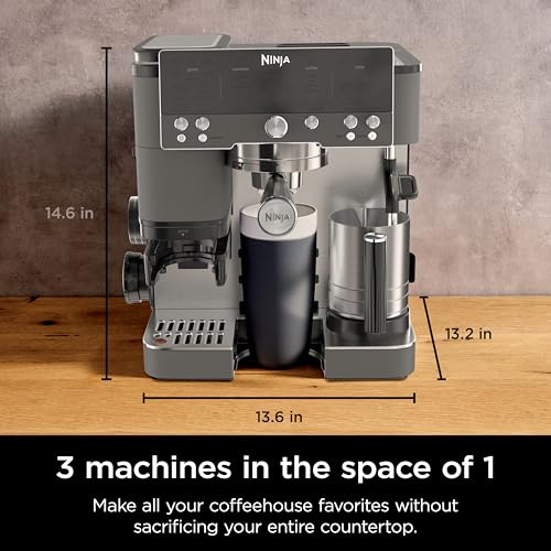 Ninja Luxe Cafe Premier Series, máquina de café expreso, café por goteo, preparación fría rápida, molinillo integrado, espumador manos libres, con caja de golpe, filtro de agua, tabletas de limpieza, descalcificador, ES601GM