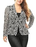 Alya Women Plus Size Shawl Collar Sheer Floral Lace Blazer