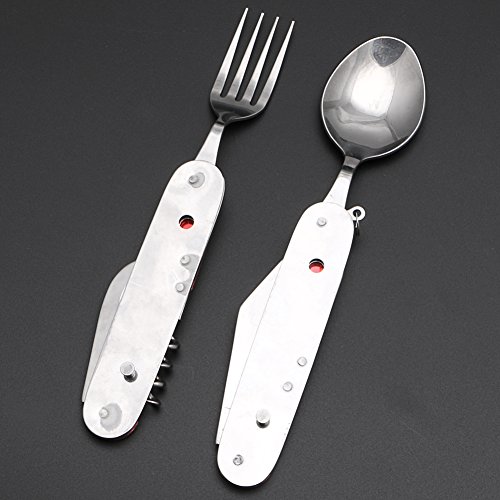 ULKEME 3 in 1 Folding Stainless Steel Spoon Fork Knife Tableware Multi Tool for Camping Blue - Thumbnail 5