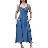 YHHOWEP Women's Wedding Guest Dress Corset Sleeveless Semi Formal Bridesmaid Flowy Midi Dresses with Pockets