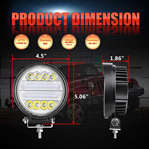 LED Light Bar, OFFROADTOWN 5inch 144W Round LED Lights Offroad Pod Lights Spot Flood Combo Beam LED Work Light Fog Lights Driving Light Waterproof for Truck Jeep SUV ATV UTV Boat Hunters