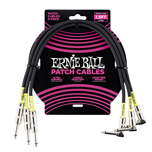 【正規品】 ERNIE BALL 6076 パッチケーブル 3本パック 1.5フィート STRAIGHT/ANGLE PATCH CABLE 3Pack 46cm ブラック
