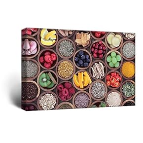 Colorful Fruits and Seasonings in Bamboo Bowls