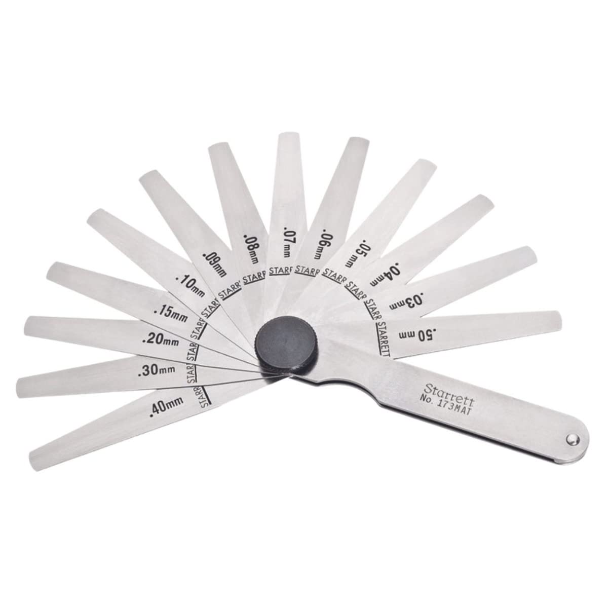Starrett 173MAT Thickness Gage Set With Tapered Leaves, 0.03-0.50 mm Thickness, 77 mm Length, 13 Leaves