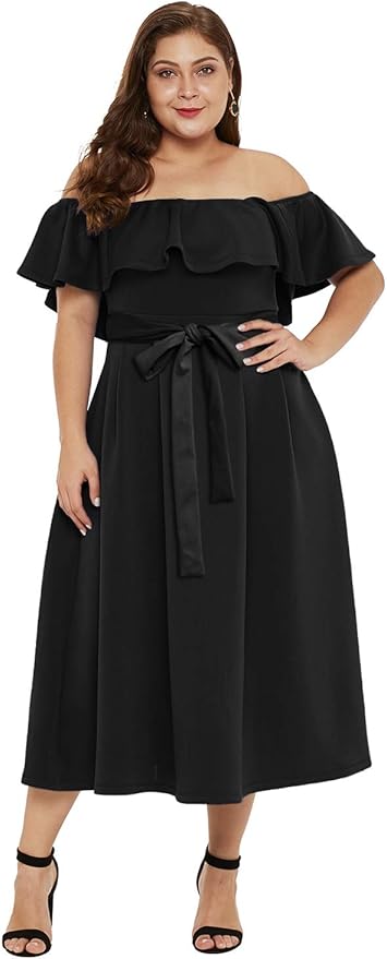 off the shoulder fit and flare midi dress