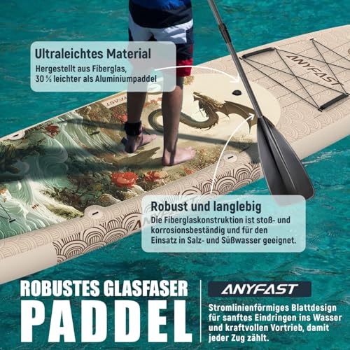 ANYFAST Inflatable Stand Up Paddle Board for Fishing - Wide Ultra Stable with Pump, Camera Mount, Kids Handle, Leash, Backpack and Accessories for Teenagers/Adults
