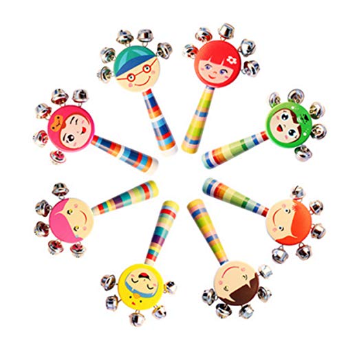 image for CiCy 6 Pcs Vivid Color Rainbow Handle Wooden Bells Jingle Stick Shaker