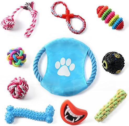 Luase Dog Toy Set 10 Pack, Ball Rope and Chew Squeaky Toys for Small to Medium Doggie