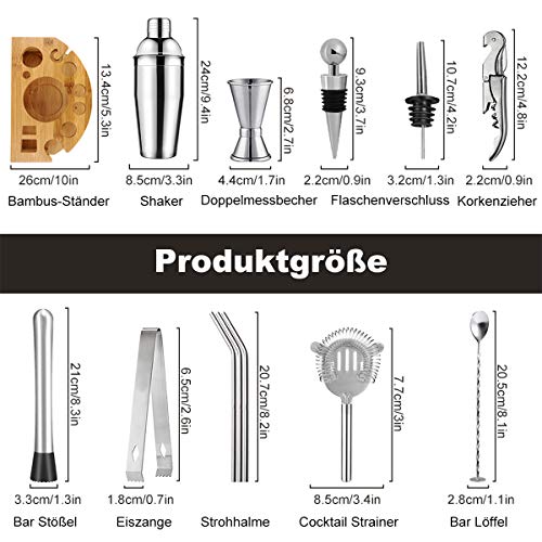 Surmounty Cocktail Set 15 Teiliges Bar Set, Drink Shaker Set Edelstahl Bar Zubehör, Barkeeper-Kit inkl. 750ml Cobbler… – Bild 3